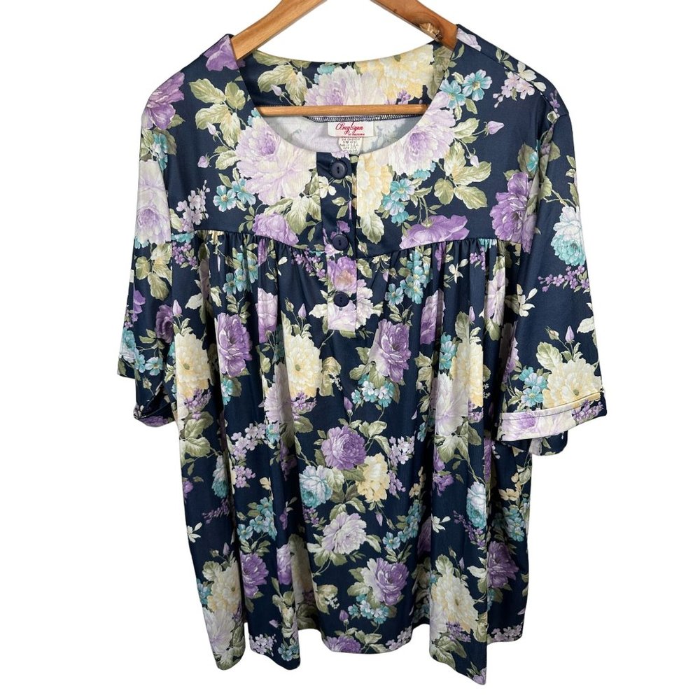 Vintage 1X Amy Lynn California Blouse MuuMuu Peasant Top Short Sleeve Floral
